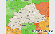 Shaded Relief Map of Burkina Faso, political shades outside, shaded relief sea