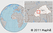 Gray Location Map of Bana, highlighted country, hill shading