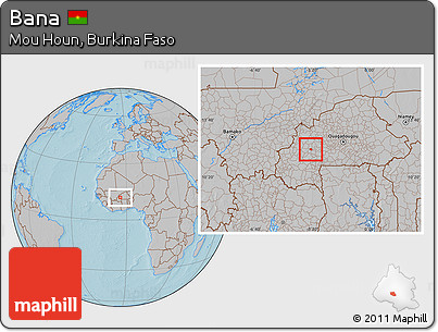 Gray Location Map of Bana, hill shading