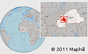 Gray Location Map of Mou Houn, highlighted country, hill shading