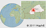 Savanna Style Location Map of Mou Houn, highlighted country, hill shading