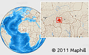 Shaded Relief Location Map of Mou Houn, within the entire country