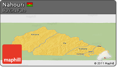Savanna Style Panoramic Map of Nahouri, single color outside