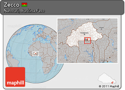 Gray Location Map of Zecco, highlighted country, highlighted parent region, hill shading