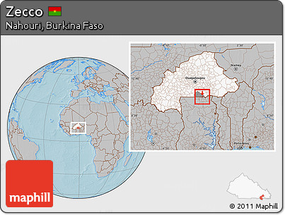 Gray Location Map of Zecco, highlighted country, highlighted parent region, hill shading