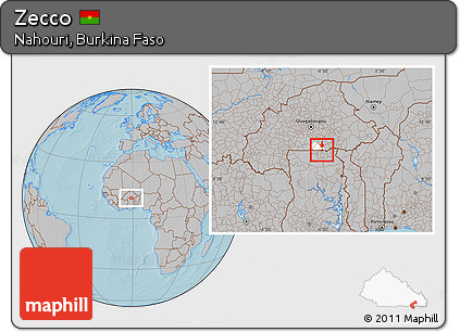 Gray Location Map of Zecco, highlighted parent region, hill shading