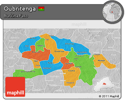 Political 3D Map of Oubritenga, lighten, desaturated