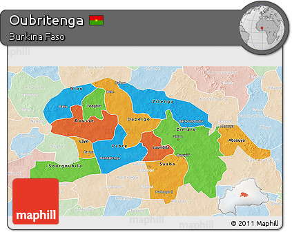 Political 3D Map of Oubritenga, lighten