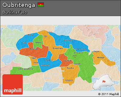 Political 3D Map of Oubritenga, lighten