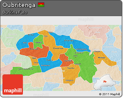 Political 3D Map of Oubritenga, lighten