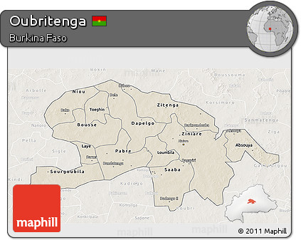 Shaded Relief 3D Map of Oubritenga, lighten