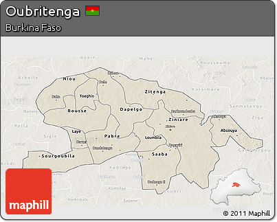Shaded Relief 3D Map of Oubritenga, lighten