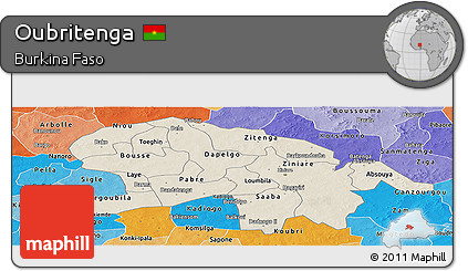 Shaded Relief Panoramic Map of Oubritenga, political shades outside
