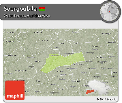 Physical 3D Map of Sourgoubila, semi-desaturated