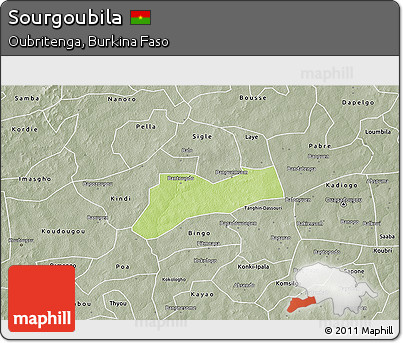 Physical 3D Map of Sourgoubila, semi-desaturated