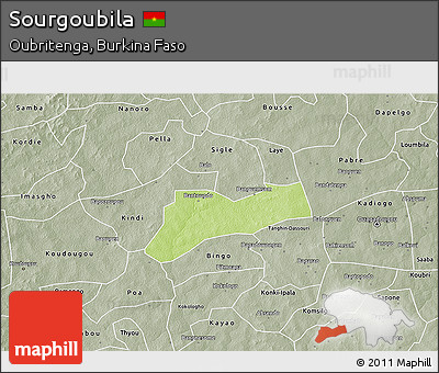 Physical 3D Map of Sourgoubila, semi-desaturated