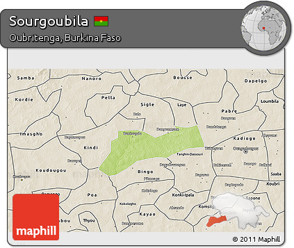 Physical 3D Map of Sourgoubila, shaded relief outside