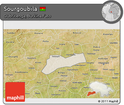 Shaded Relief 3D Map of Sourgoubila, satellite outside