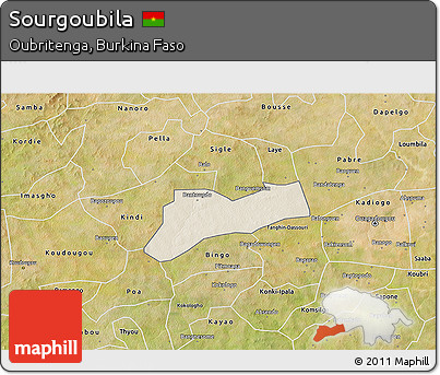 Shaded Relief 3D Map of Sourgoubila, satellite outside