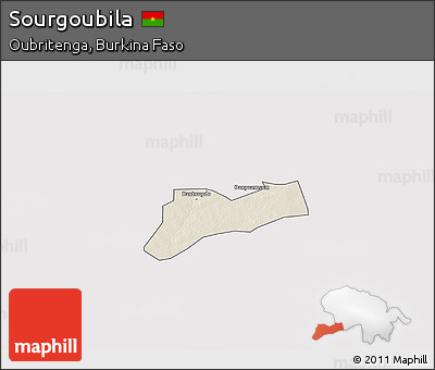 Shaded Relief 3D Map of Sourgoubila, single color outside