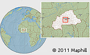 Savanna Style Location Map of Sourgoubila, highlighted country, hill shading