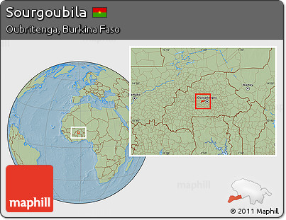 Savanna Style Location Map of Sourgoubila, hill shading