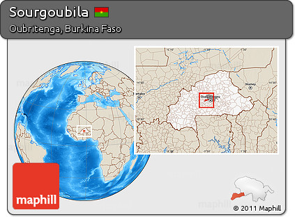 Shaded Relief Location Map of Sourgoubila, highlighted country, highlighted parent region