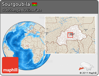 Shaded Relief Location Map of Sourgoubila, highlighted country, highlighted parent region