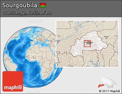Shaded Relief Location Map of Sourgoubila, highlighted country, highlighted parent region