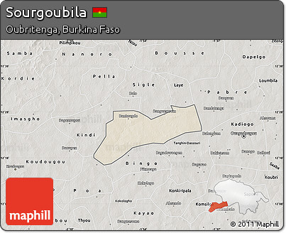 Shaded Relief Map of Sourgoubila, semi-desaturated