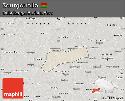 Shaded Relief Map of Sourgoubila, semi-desaturated