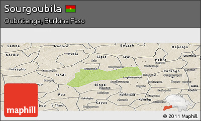 Physical Panoramic Map of Sourgoubila, shaded relief outside