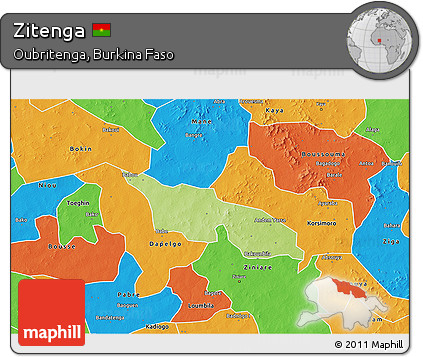 Physical 3D Map of Zitenga, political outside