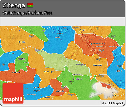Physical 3D Map of Zitenga, political outside