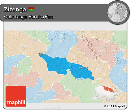 Political 3D Map of Zitenga, lighten