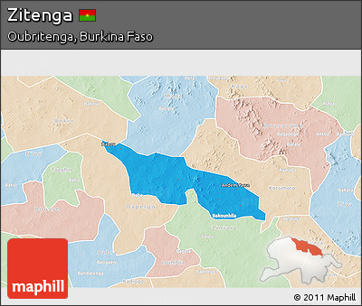 Political 3D Map of Zitenga, lighten