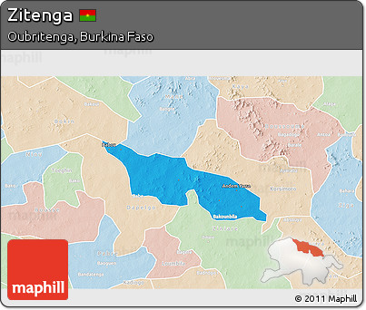Political 3D Map of Zitenga, lighten