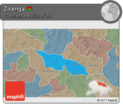 Political 3D Map of Zitenga, semi-desaturated