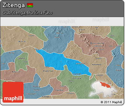 Political 3D Map of Zitenga, semi-desaturated