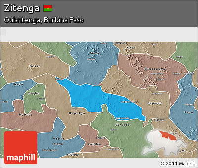 Political 3D Map of Zitenga, semi-desaturated