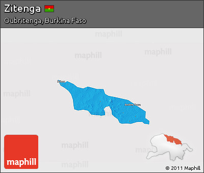 Political 3D Map of Zitenga, single color outside