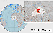 Gray Location Map of Zitenga, highlighted country, within the entire country, hill shading