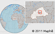 Gray Location Map of Zitenga, highlighted country, hill shading