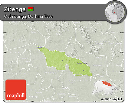 Physical Map of Zitenga, lighten, semi-desaturated