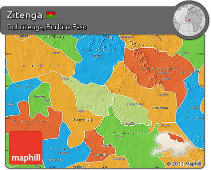 Physical Map of Zitenga, political outside