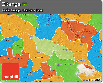 Physical Map of Zitenga, political outside