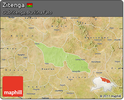 Physical Map of Zitenga, satellite outside