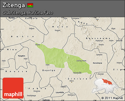 Physical Map of Zitenga, shaded relief outside