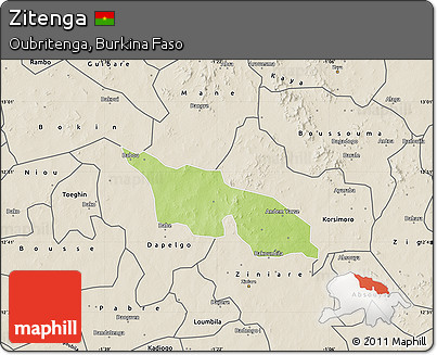 Physical Map of Zitenga, shaded relief outside