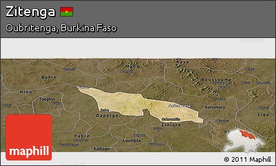 Satellite Panoramic Map of Zitenga, darken